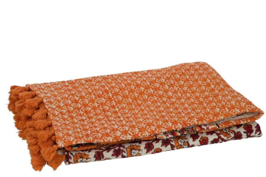 PLAID/BEACH MAT FLOWERS COTTON ORANGE