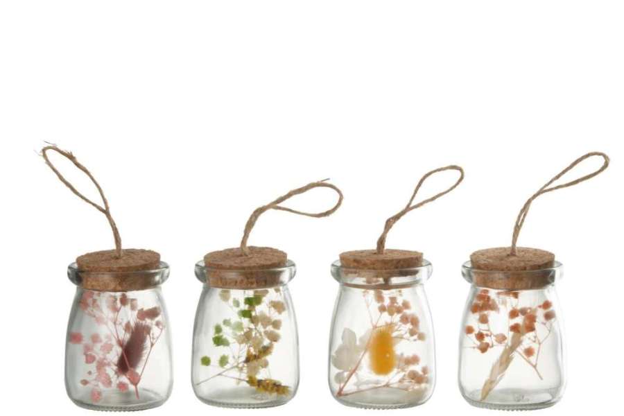 HANGING BOTTLES COLOURFUL DRIED FLOWERS GLASS MIX SMALL ASSORTMENT OF 4