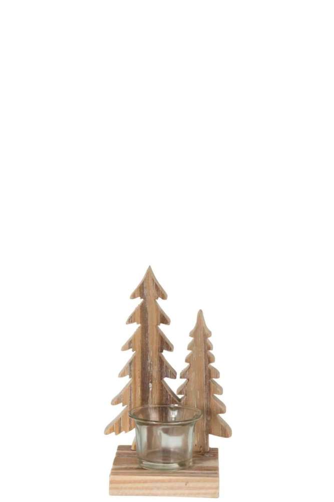 TEALIGHT HOLDER 2 TREES WOOD NATURAL