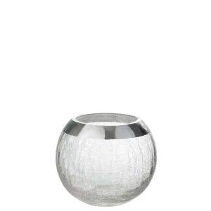 CANDLEHOLDER BALL CRACKLE GLASS TRANSPARENT/SILVER MEDIUM