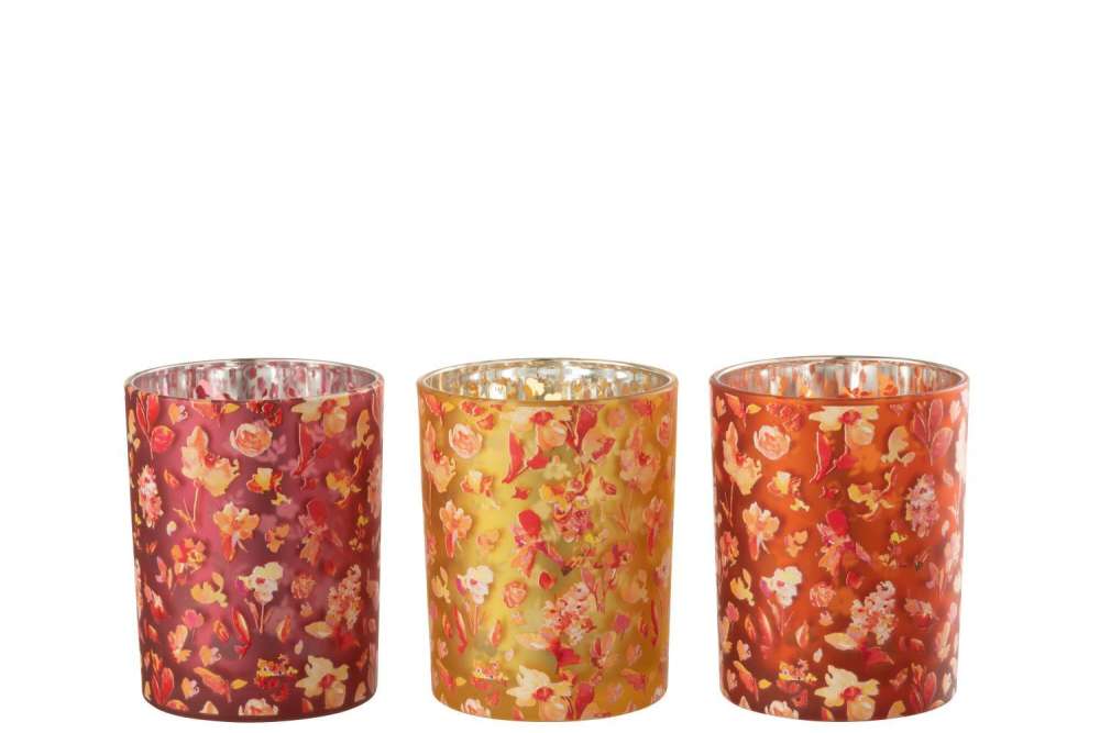 HURRICANE FLOWERS GLASS MIX SMALL ASSORTIMENT OF 3