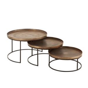 SET OF 3 SIDE TABLES ROUND ALUMINIUM RUST