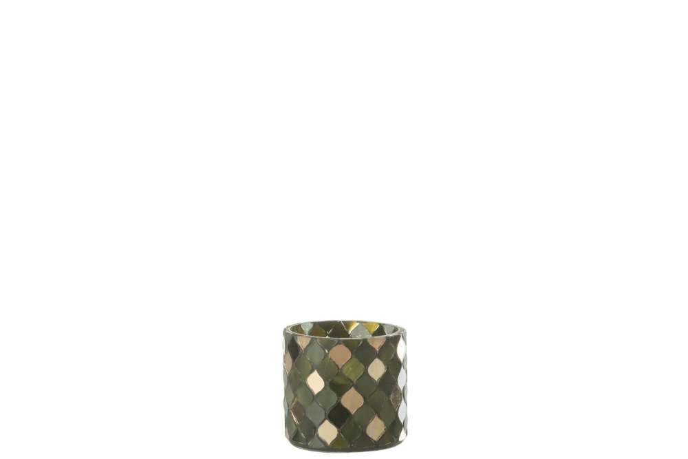 TEALIGHT HOLDER MOSAIC CYLINDER GREEN SMALL
