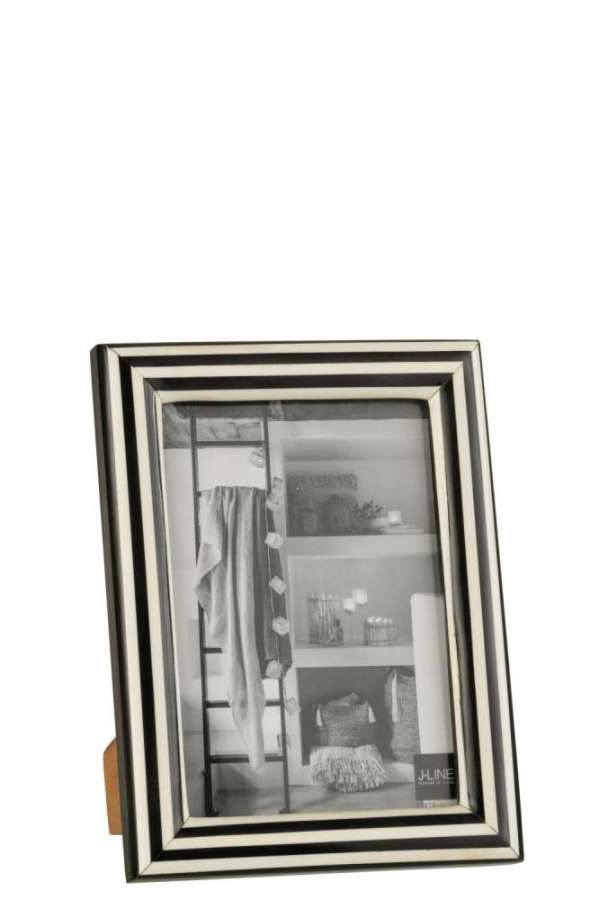 PHOTOFRAME RECTANGLE LINES RESIN BLACK/WHITE LARGE