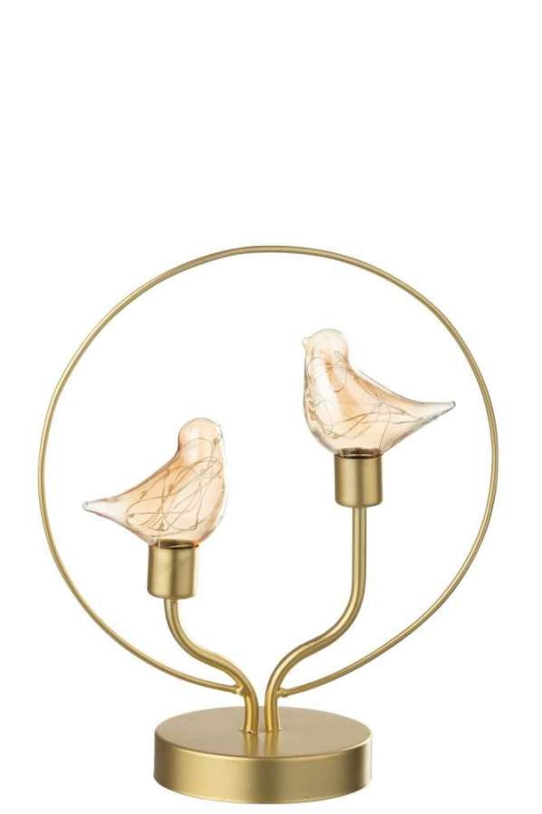 BIRD LED 2 BIRDS ROUND IRON GOLD COLORED