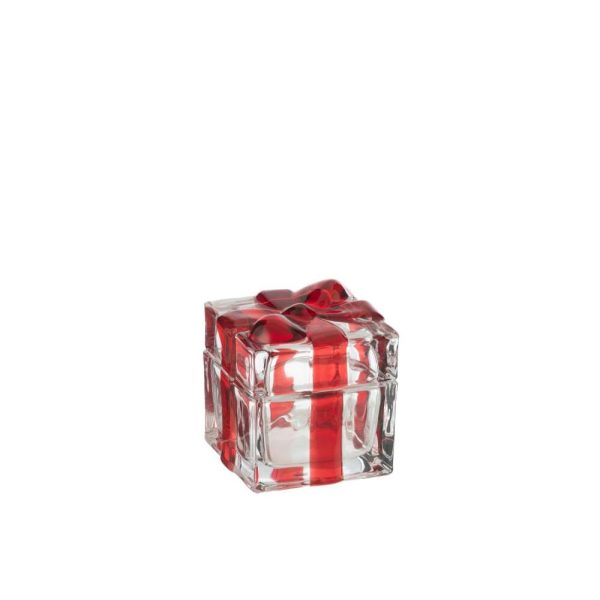 STORAGE JAR GIFTBOX GLASS RED SMALL