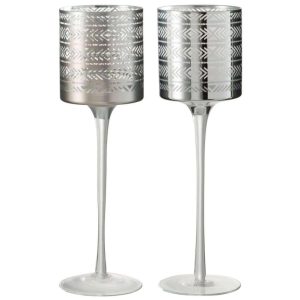TEALIGHT HOLDER ETNIC GLASS SILVER LARGE ASSORTMENT OF 2