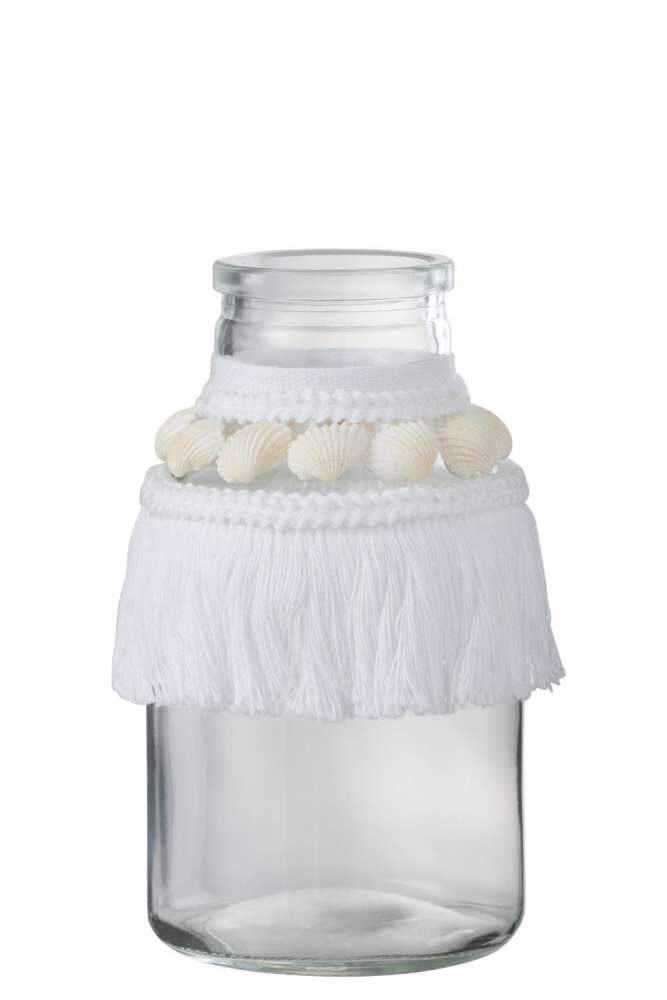 VASE SHELLS GLASS TEXTILE WHITE LARGE