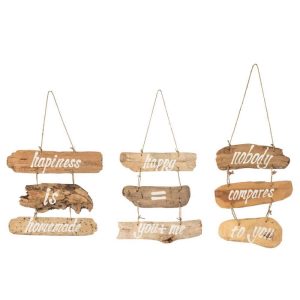 PLACARD HAPPINESS+HAPPY+NOBODY DRIFTWOOD NATURAL ASSORTMENT OF 3