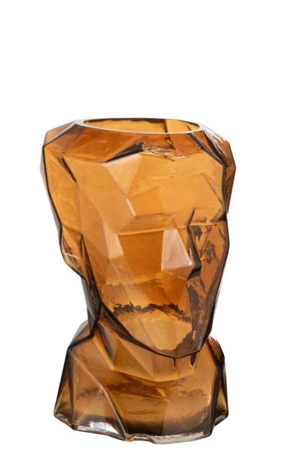 VASE FACE GLASS BROWN