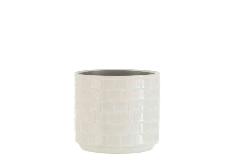 FLOWERPOT SHINY SQUARE CERAMIC WHITE MEDIUM