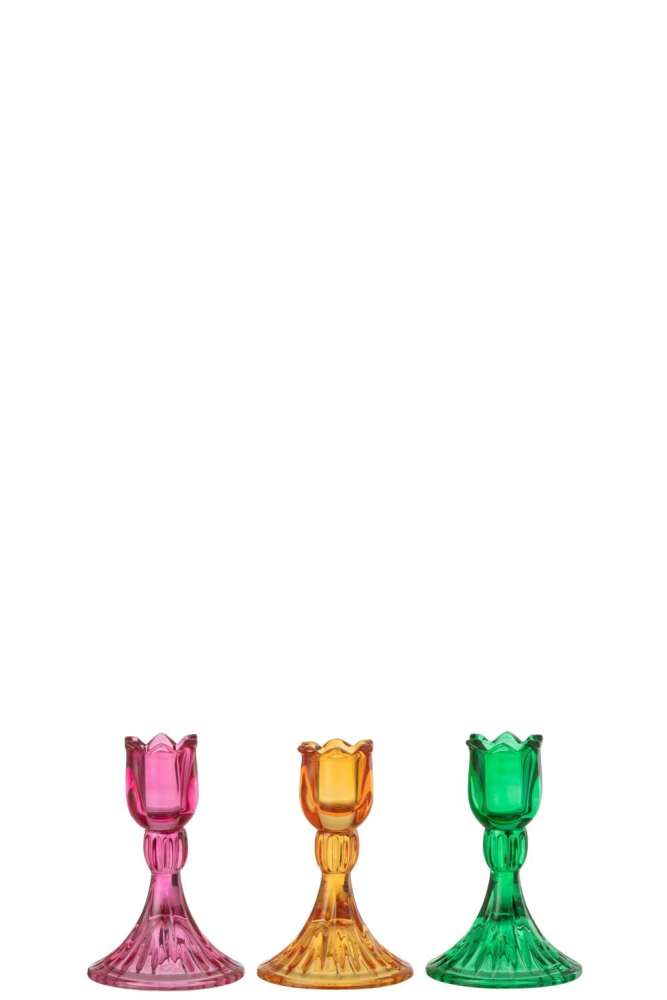 CANDLE HOLDER TULIP GLASS MIX ASSORTMENT OF 3