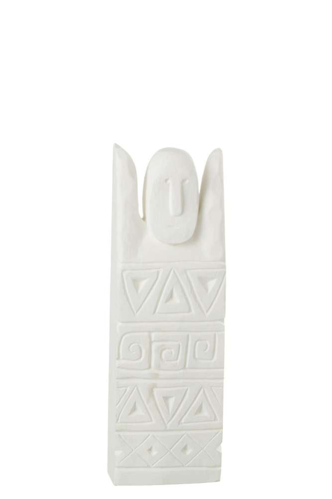 AFRICAN CARVED FIGURE HAPPY WOOD WHITE
