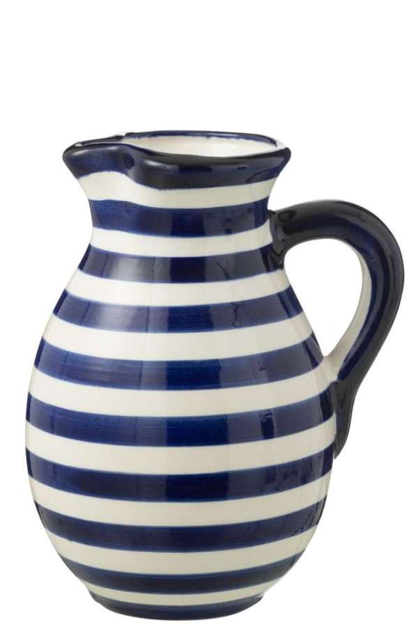 PITCHER GRANADA STRIPES CERAMIC WHITE/COBALTO BLUE LARGE