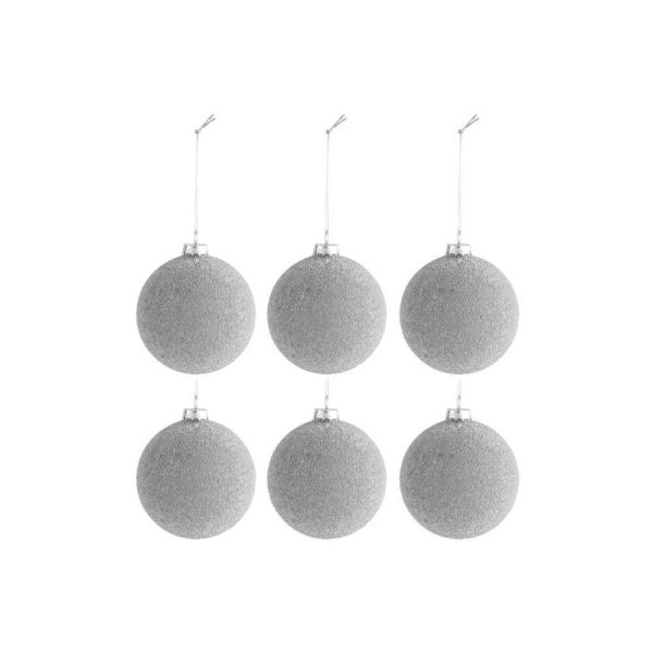 BOX OF 6 CHRISTMAS BALL PEARLS GLASS MATTE GREY SMALL