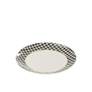 BOX OF 4 PLATE PIED-DE-POULE PORCELAIN WHITE/BLACK MEDIUM