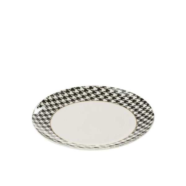 BOX OF 4 PLATE PIED-DE-POULE PORCELAIN WHITE/BLACK MEDIUM