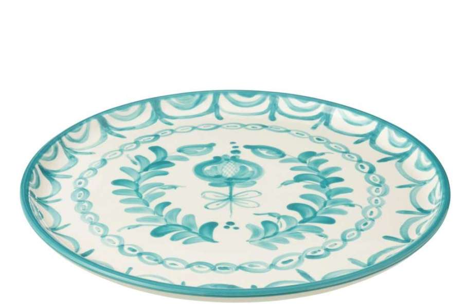 PLATE GRANADA CERAMIC WHITE/AQUA