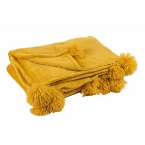 PLAID POMPOM POLESTER OCHRE