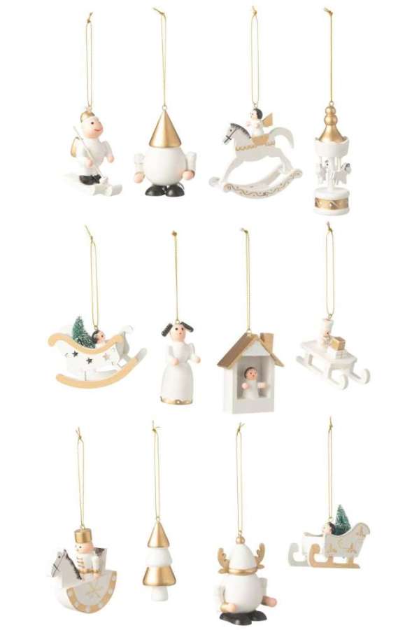 BOX OF 12 HANGERS WOOD WHITE/GOLD