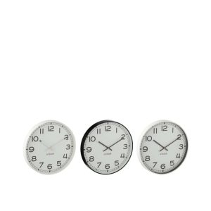 WALL CLOCK ROUND PLASTIC WHITE/BLACK SMALL ASSORTMENT OF 3