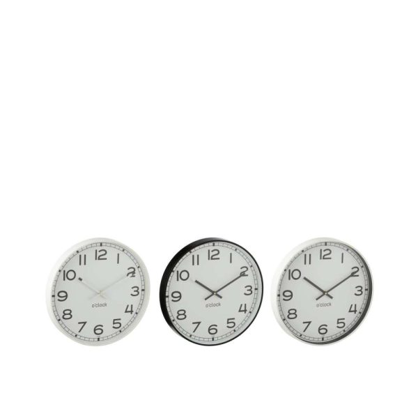 WALL CLOCK ROUND PLASTIC WHITE/BLACK SMALL ASSORTMENT OF 3