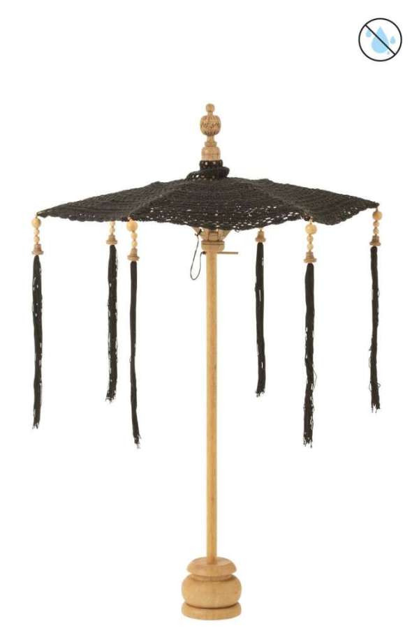 PARASOL TASSELS+FOOT COTTON/WOOD BLACK SMALL