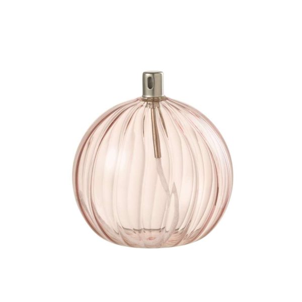 OIL LAMP RIBBED GLASS ROSE LARGE