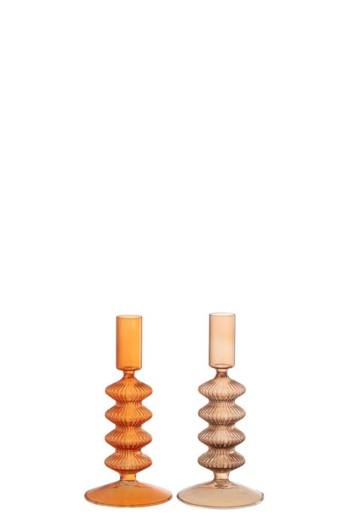 CANDLEHOLDER RIBBEL GLASS ORANGE MIX ASSORTMENT OF 2
