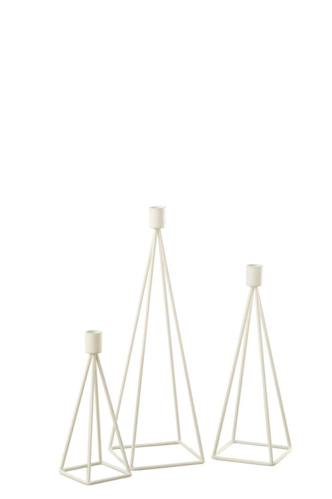SET OF 3 CANDLE HOLDER METAL WHITE