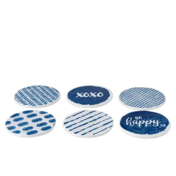 BOX OF 6 COASTERS PRINT PORCELAIN BLUE/WHITE