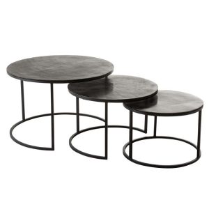 SET 3 SIDE TABLES ROUND OXIDIZE ALUMINIUM/IRON ANTIQUE BLACK