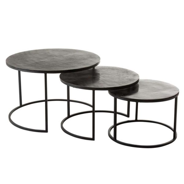 SET 3 SIDE TABLES ROUND OXIDIZE ALUMINIUM/IRON ANTIQUE BLACK