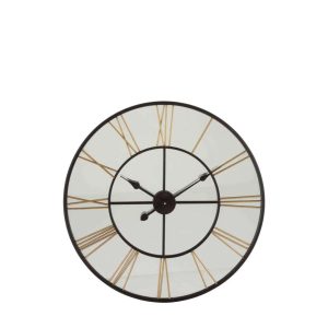 CLOCK ROMAN NUMERALS MIRROR/METAL BLACK/GOLD
