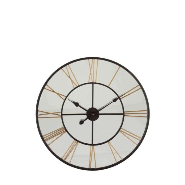 CLOCK ROMAN NUMERALS MIRROR/METAL BLACK/GOLD