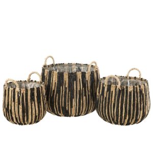 SET OF 3 BASKET MASTE MAIZE/IRON BLACK/NATURAL