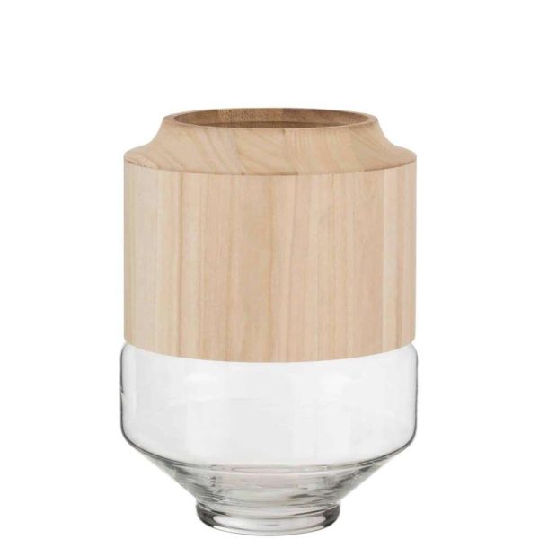VASE ROUND HIGH WOOD/GLASS LIGHT BROWN LARGE