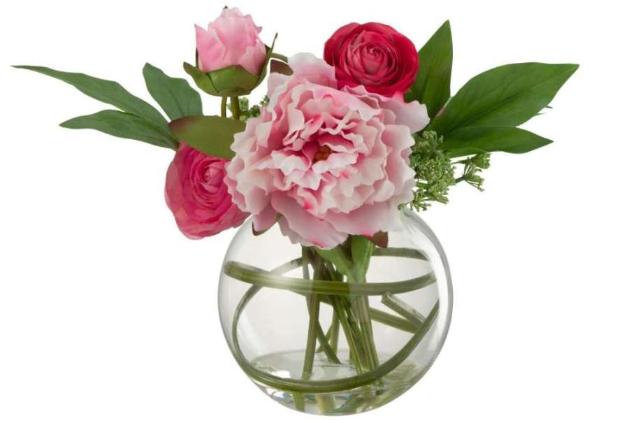 BUTTERCUP PEONY IN VASE BALL PLASTIC GLASS PINK