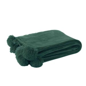 PLAID POMPOM POLYESTER DARK GREEN