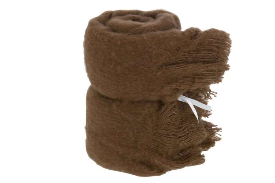 THROW WITH FRINGES POLYESTER BROWN
