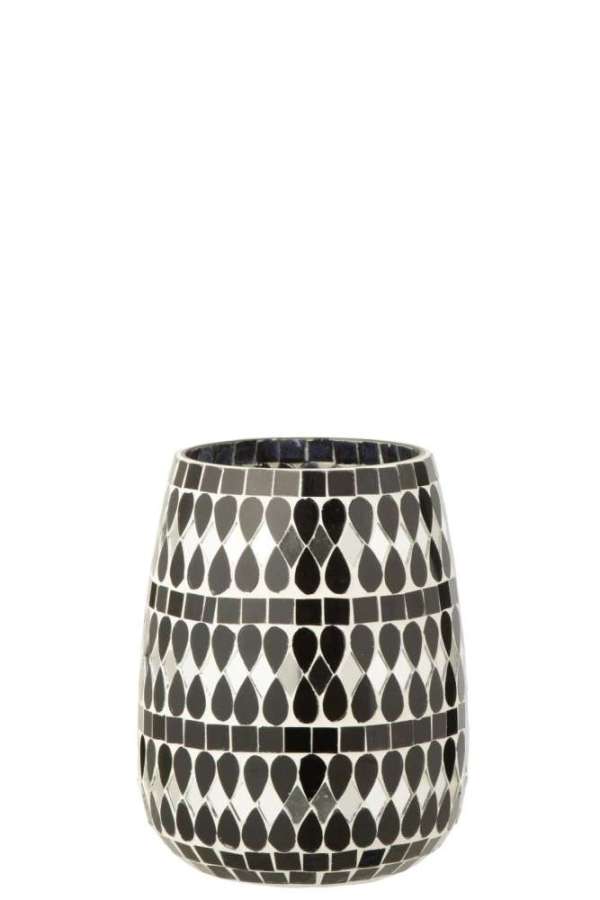TEALIGHT HOLDER MOSAIC GLASS BLACK/SILVER COLORED MEDIUM