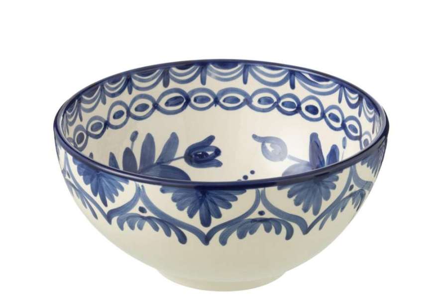 BOWL GRANADA HIGH CERAMIC WHITE/COBALTO BLUE LARGE