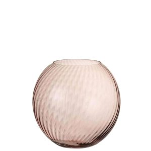 VASE ROUND RIDGES GLASS PINK LARGE