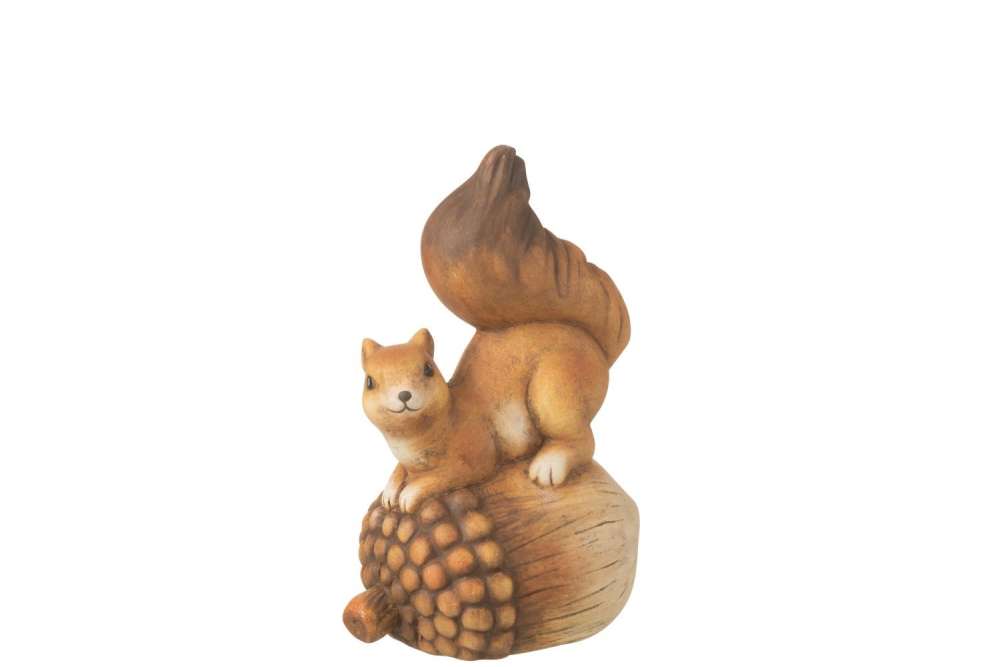 SQUIRREL ON ACORNE PORCELAIN BROWN LARGE