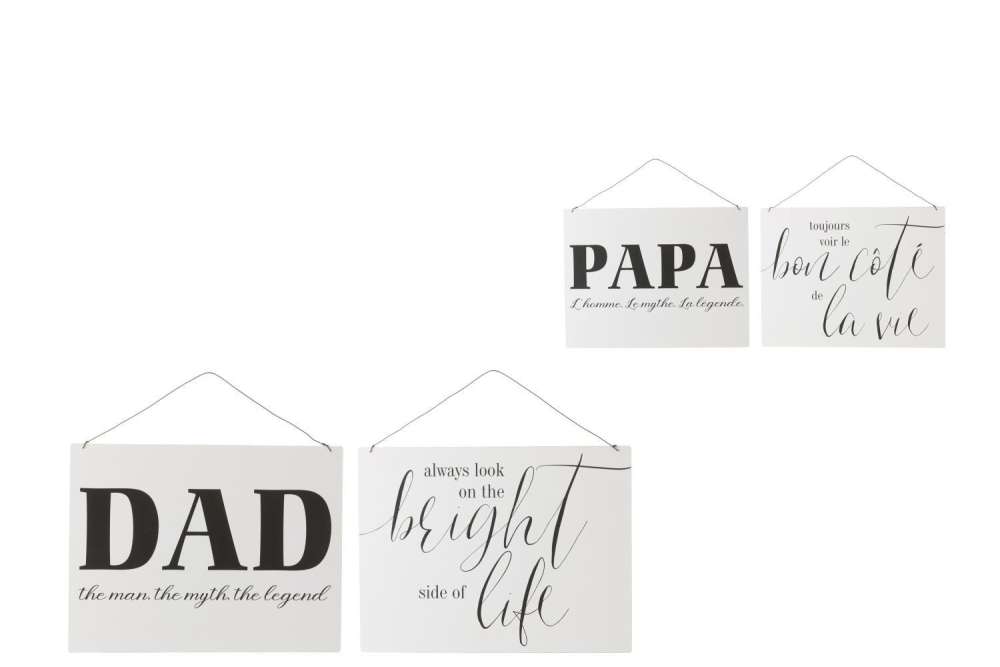 PLACARD TEXTS ENGLISH LIFE DAD METAL WHITE/BLACK ASSORTMENT OF 2