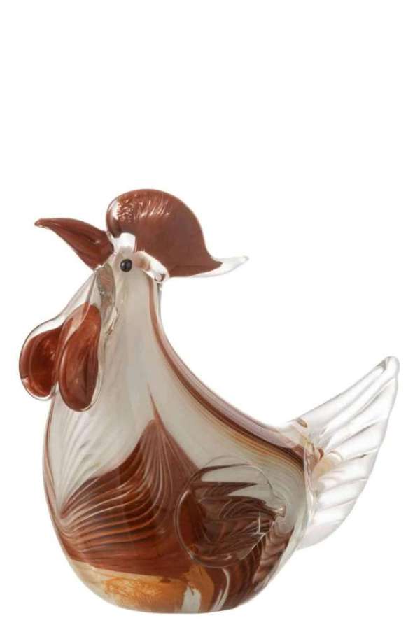 PAPERWEIGHT CHICKEN LAYERS GLASS WHITE/BROWN/OCHRE