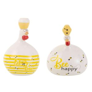 CHICKEN BEE HAPPY/HONEY CERAMIC WHITE/YELLOW LARGE ASSORTMENT OF 2