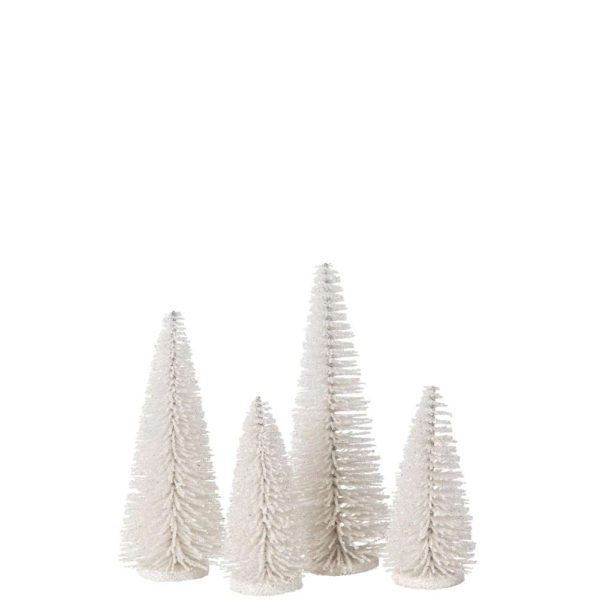 BOX OF 4 CHRISTMAS TREE DECO GLITTERS PLASTIC WHITE
