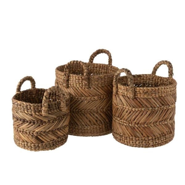 SET OF 3 BASKETS BRAIDED RAFFIA NATURAL
