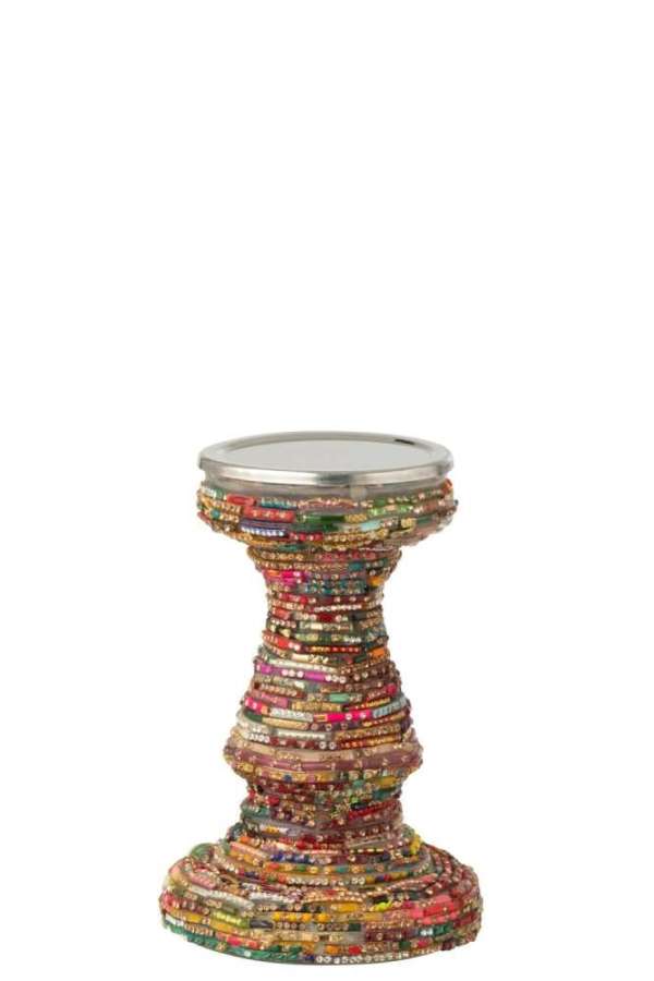 CANDLESTICK BEADS GLASS PINK/GOLD COLORED